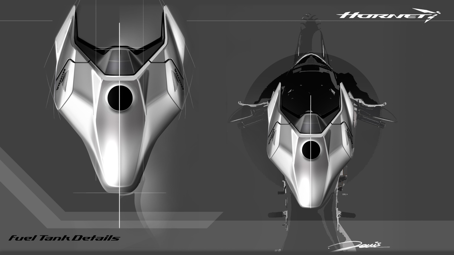 Honda Hornet 2023 sketches vista frontal farol bicudo esboços lançamento na Itália