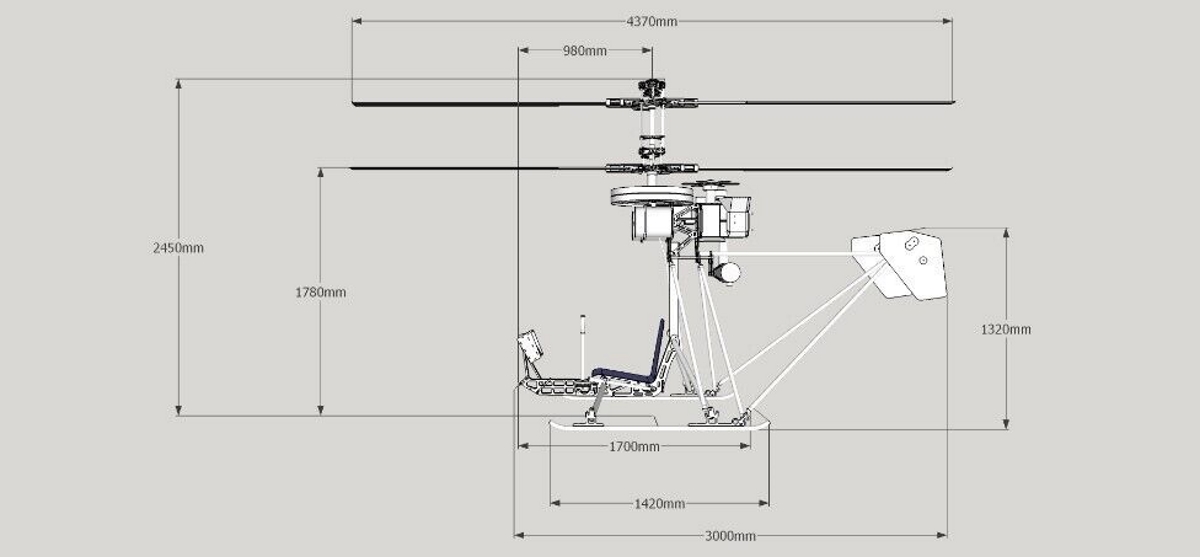 Projeto do Mirocopter SCH-2A, o helicóptero mais barato do mundo.