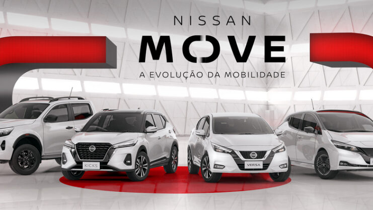 Imagem ilustrativa do Nissan Move, com os carros da Nissan inclusos no serviço.