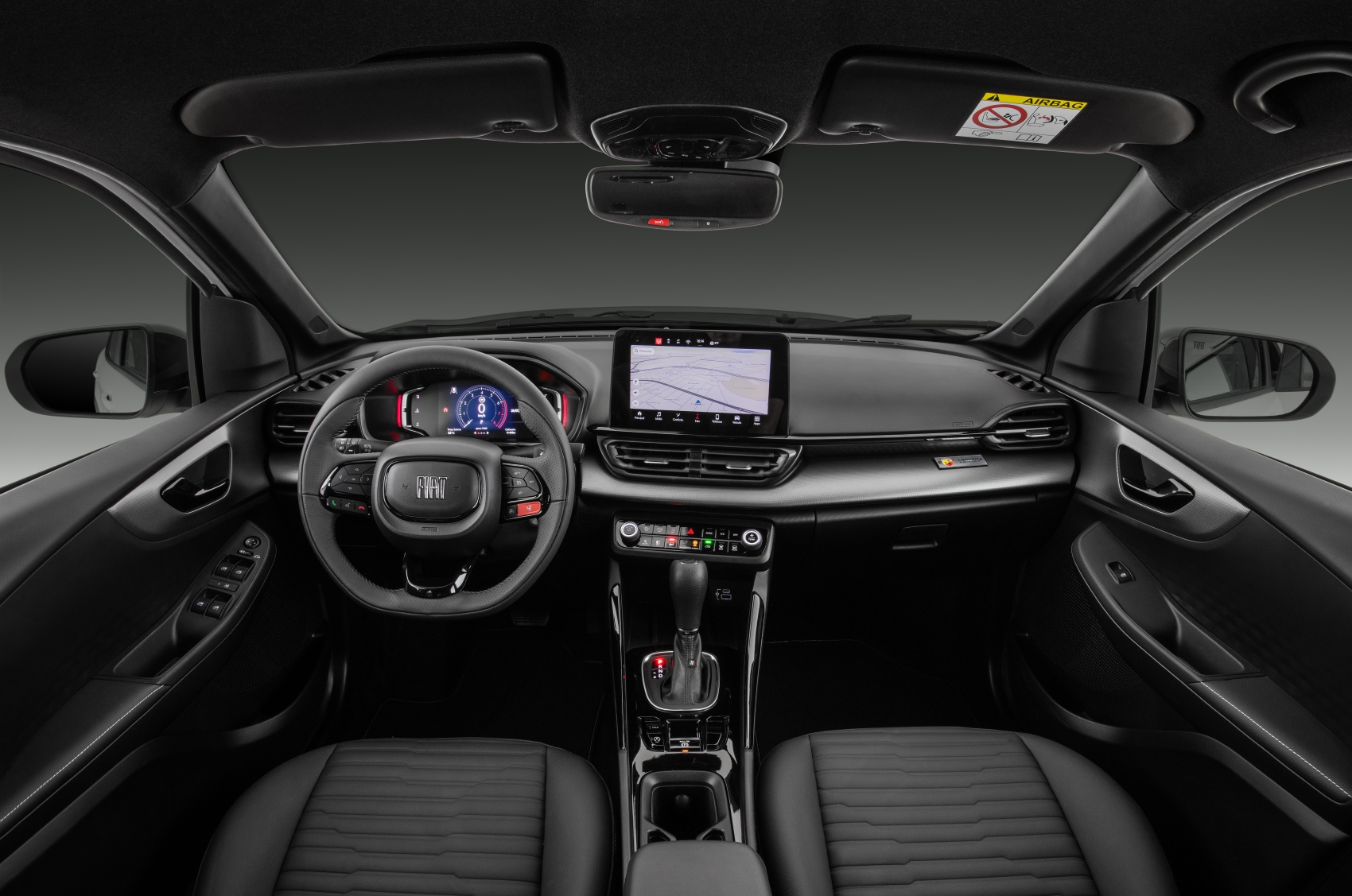 Fiat Fastback 2023 cinza escuro interior painel multimídia 10,1 polegadas