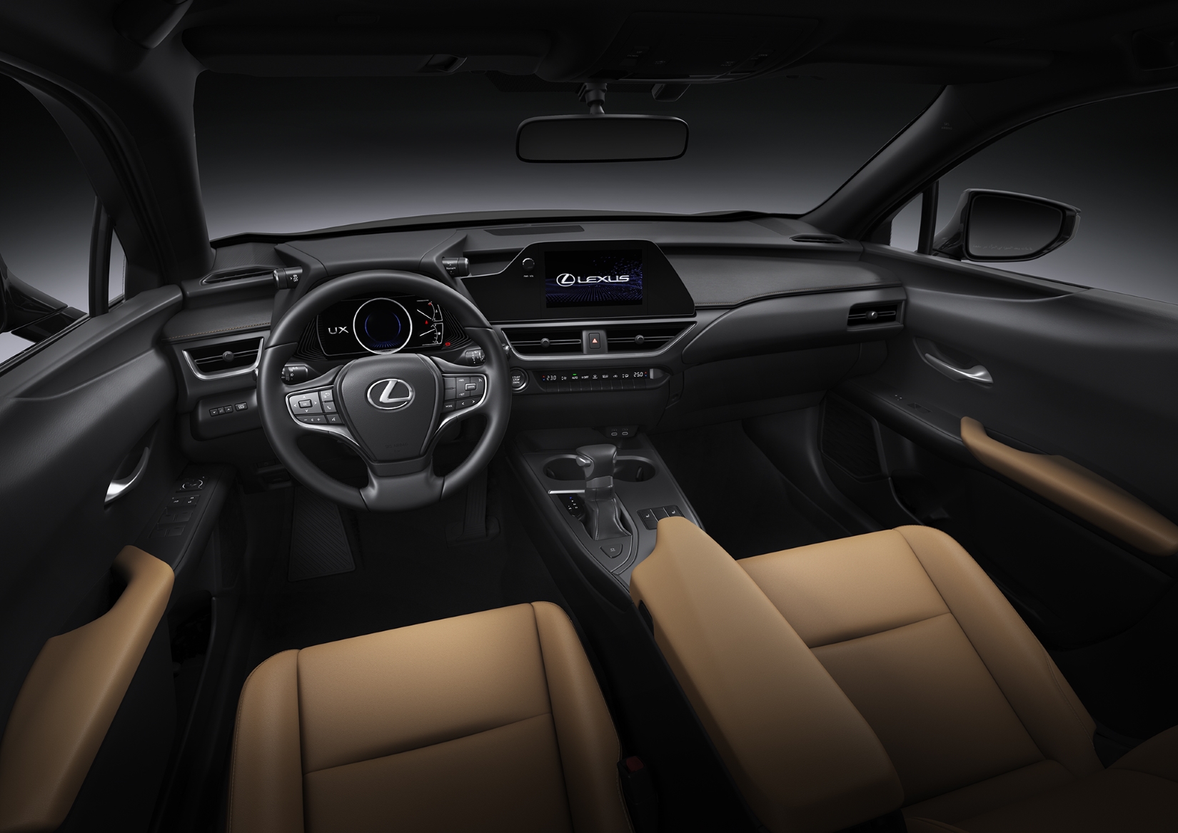 Lexus UX 250h híbrido modelo 2023 interior bancos painel no estúdio