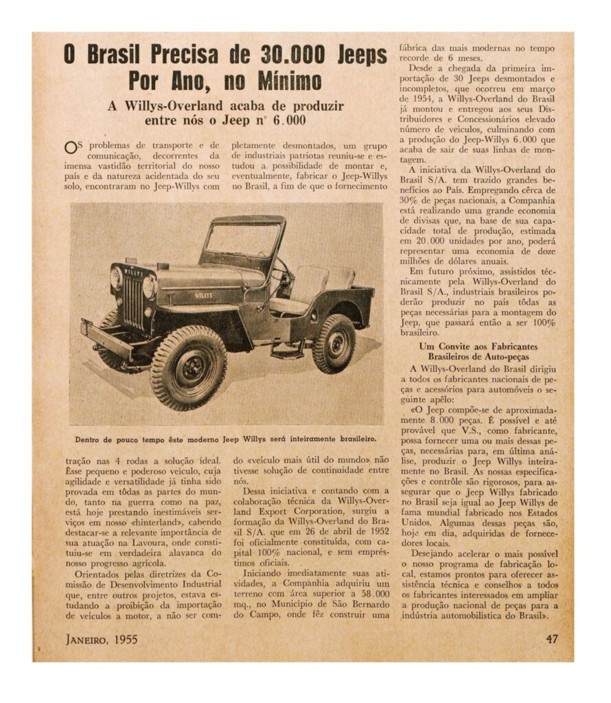 Matéria de 1954 sobre o Jipe Willys.