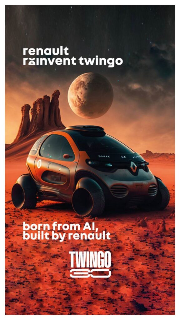 Cartaz da Renault sobre o seu novo desafio lançado. A versão aparece no espaço.