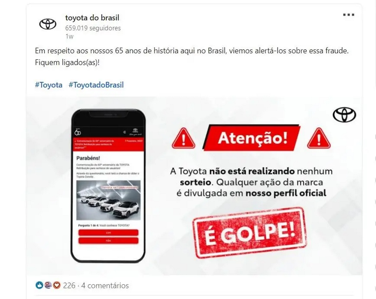 Print da publicação da Toyota se manifestando acerca do golpe.