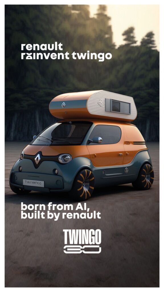 Cartaz da Renault sobre o seu novo desafio lançado. A versão aparece com um bagageiro em cima do teto.