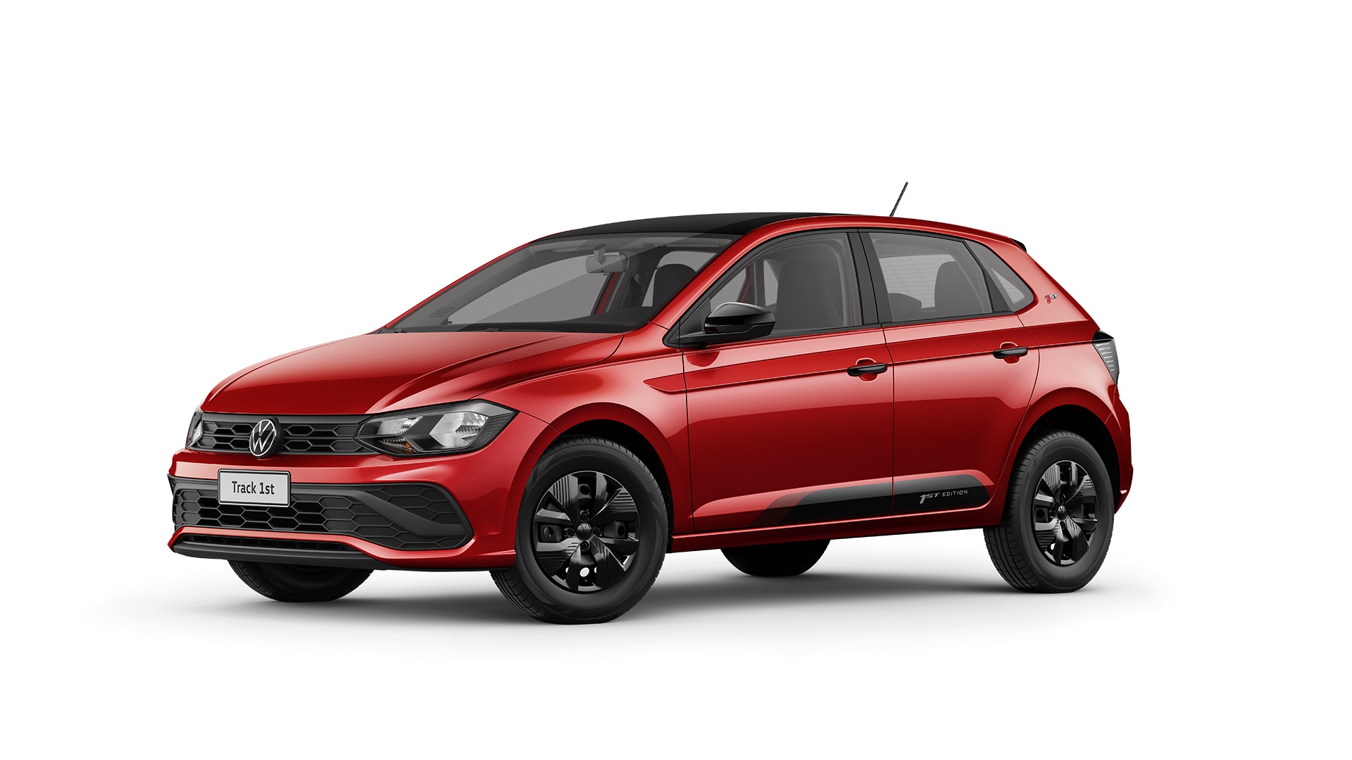 Volkswagen Polo Track 1st Edition 2023 vermelho de frente.