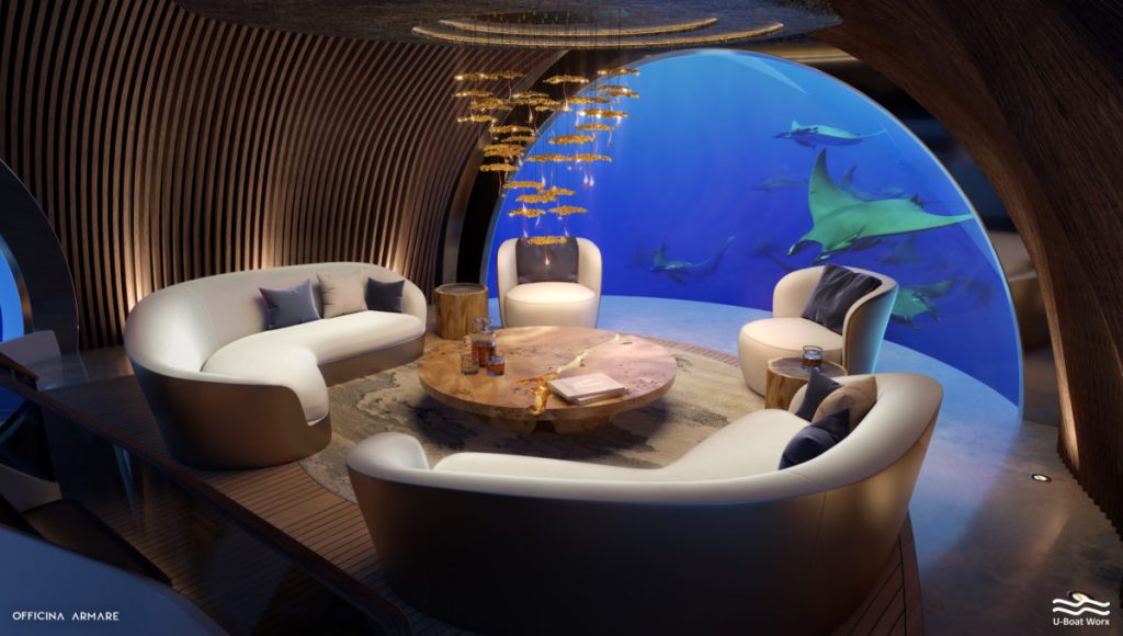 Sala de estar no superiate Nautilus da U-Boat Worx 