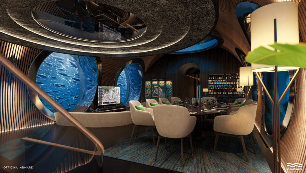 Sala de jantar no superiate Nautilus da U-Boat Worx 