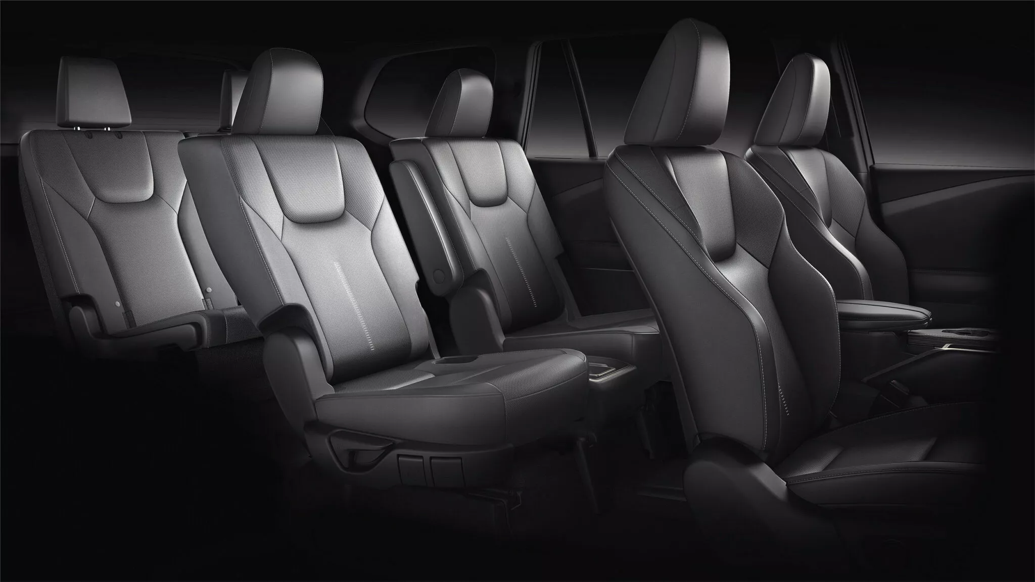 Display de assentos do Lexus TX 2024 com 3 fileiras de 2 assentos cada
