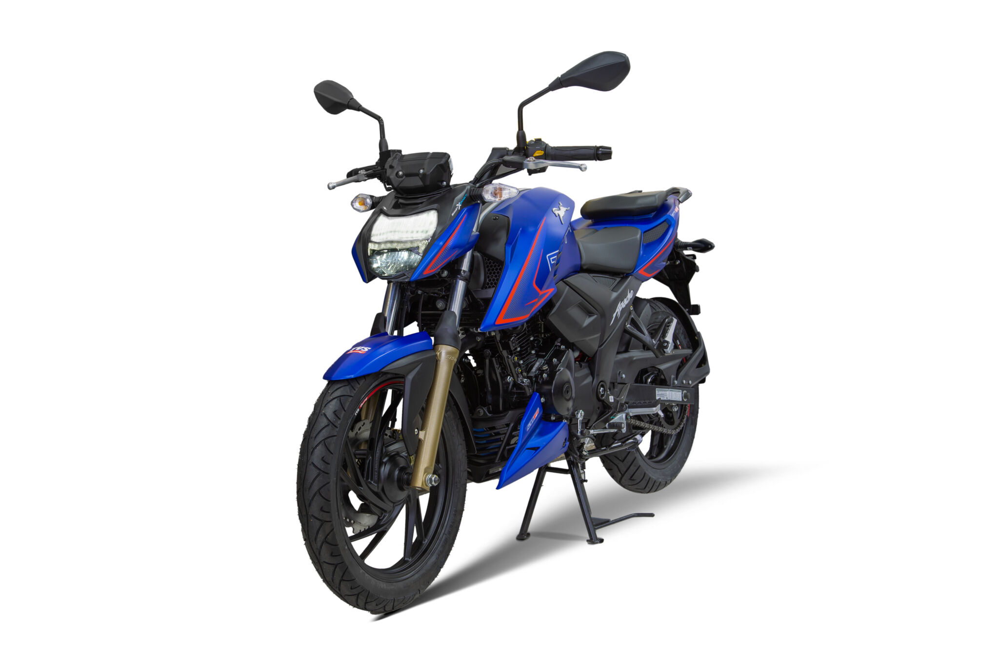 Dafra Apache RTR 200 ABS azul de frente estacionada