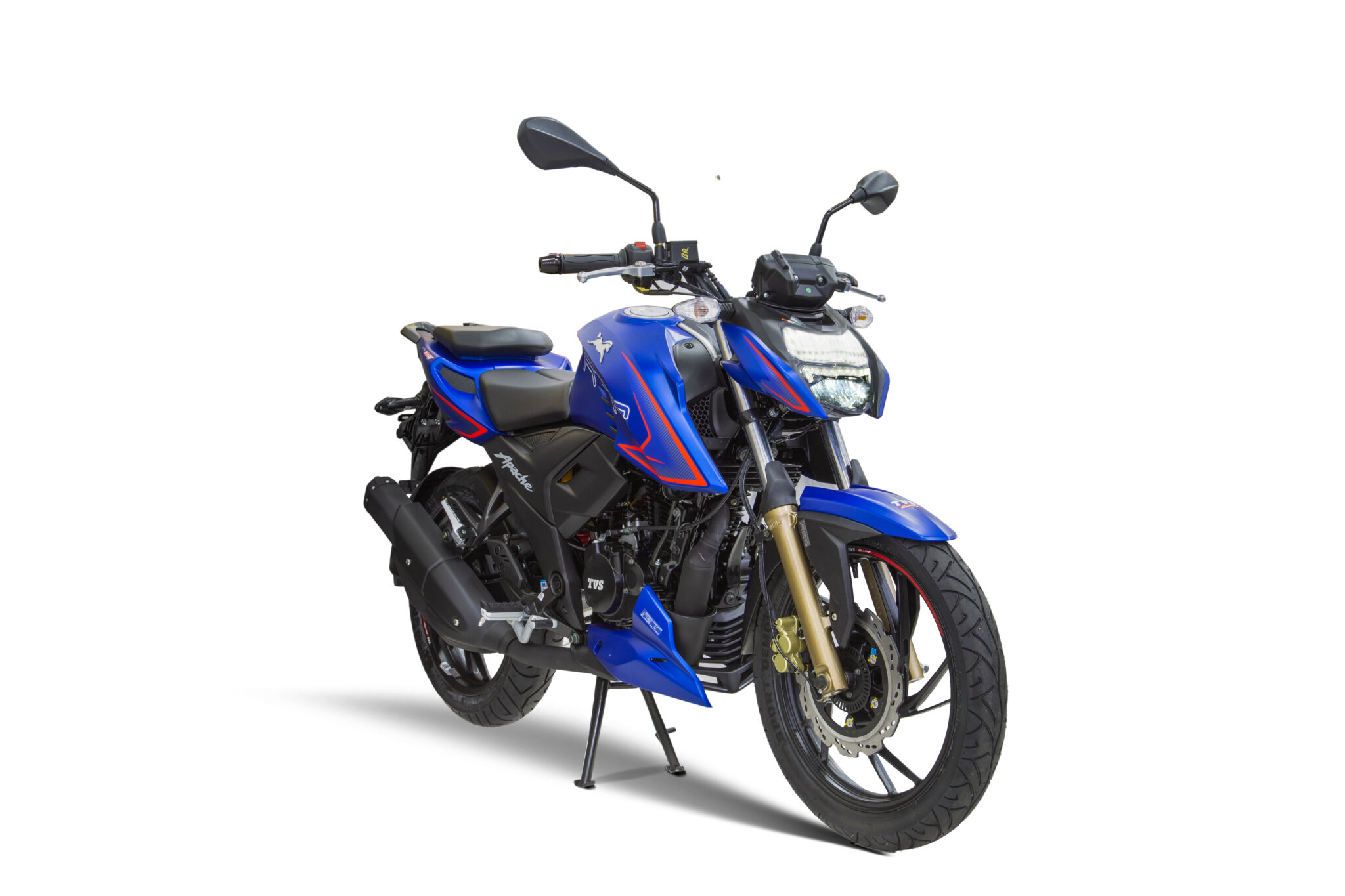 Dafra Apache RTR 200 ABS azul de frente estacionada