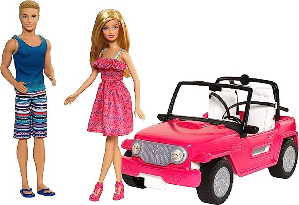 Boneca Barbie com Carro Fiat Rosa - Mattel