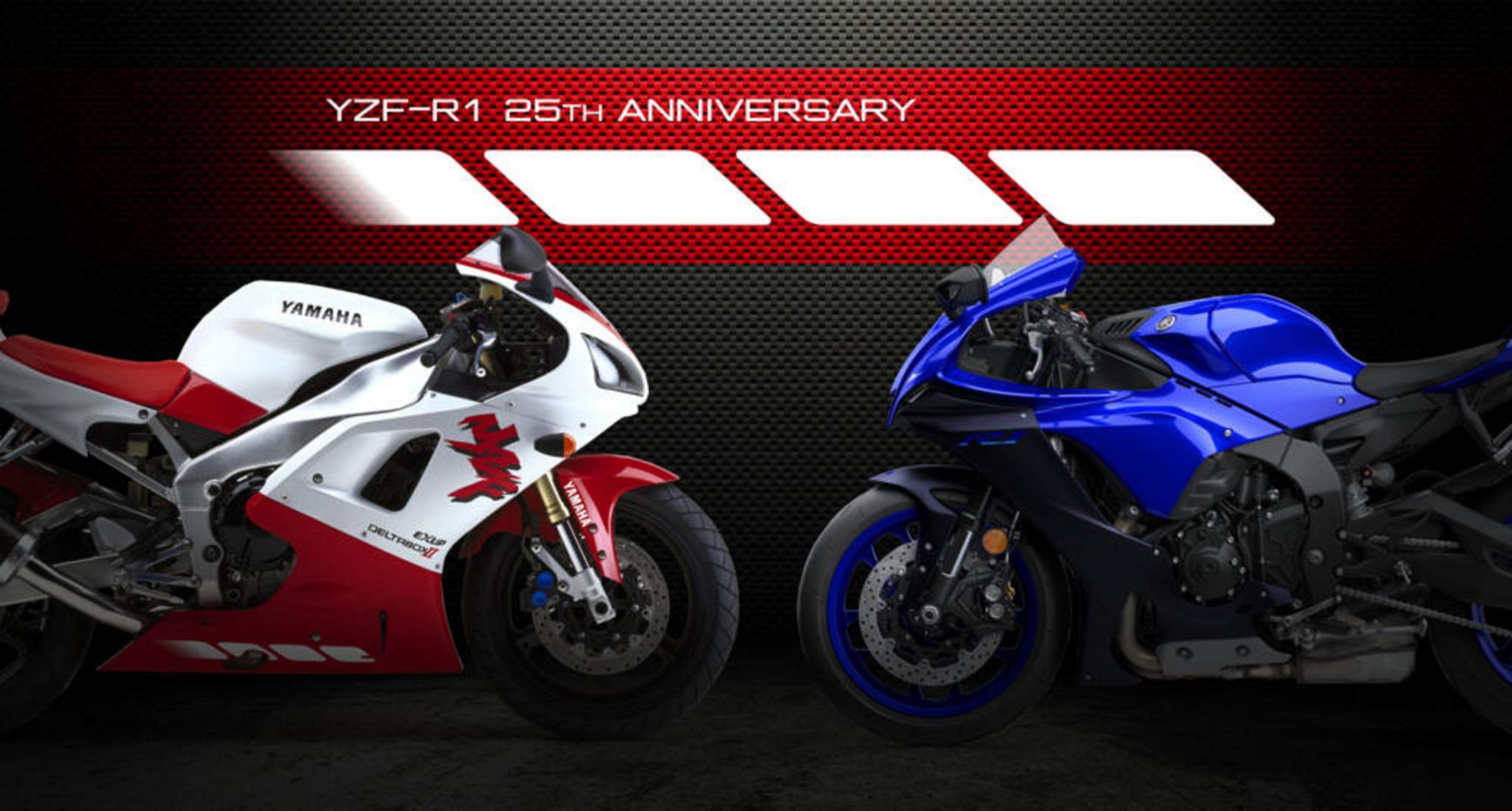 ヤマハ YZF-R1 1998 および YZF-R1 2023 モデル。