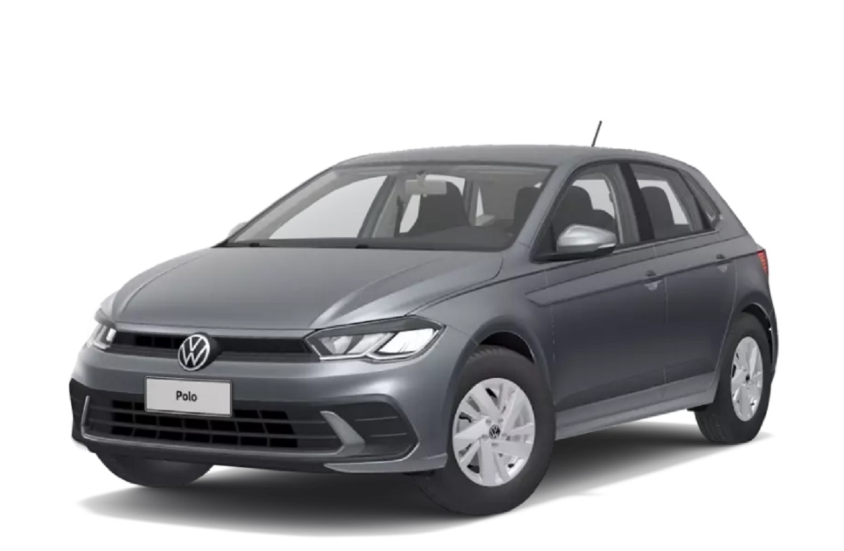 Volkswagen Polo TSI cinza de frente