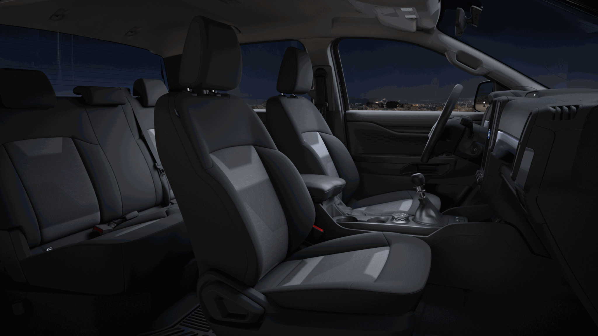 ford ranger xl 2.0 turbodiesel modelo 2024 branca interior bancos dianteiros e traseiro estatica na grama