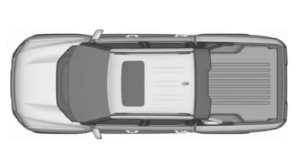 Imagem de patente da nova picape BYD. Veículo é visto de cima e tem visual parecido com a Ford F-150.